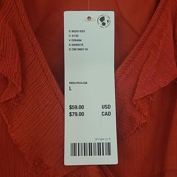 UO Kimchi Blue Ruby Wrap Dress V-Neck Ruffles Red Size L - Picture 11 of 15